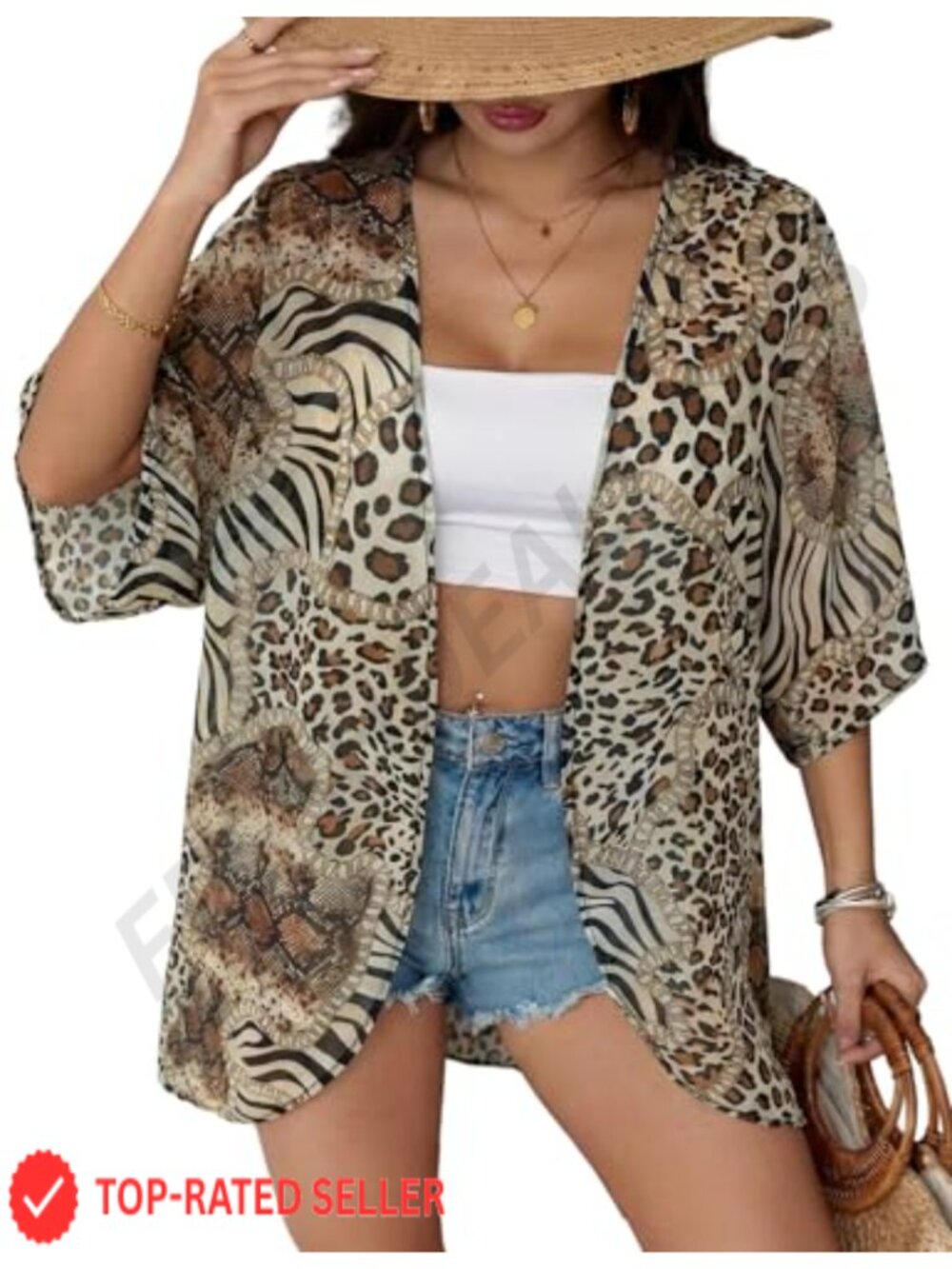 Women's Chiffon Floral Kimono Cardigan Cover Up Open Front Sheer Beach Swimwear